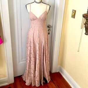 Anthropologie NWT Fame and Partners Charlotte Lace Maxi Gown Size 6 Blush